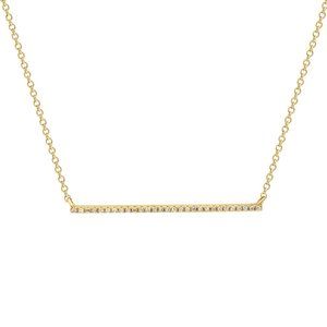 Pave Diamond Horizontal Bar Pendant Necklace 14K Yellow Gold 0.08cttw